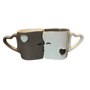MiaMio Kissing Grey & White  Double Ceramic Mugs 10 Oz